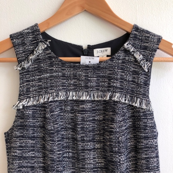 NWT J. Crew Tweed Fringe Sheath Dress, Size 0, Midi sleeveless - Picture 4 of 10